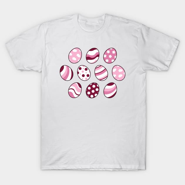 Egg Pattern | Pink | Stripes Clouds Flowers Dots | White T-Shirt by Wintre2